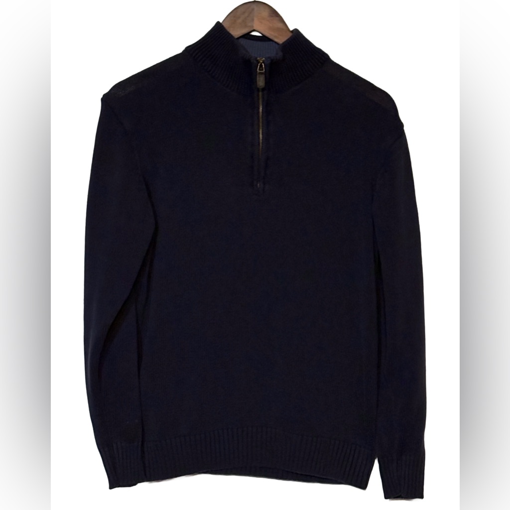 Oscar De La Renta Quarter-Zip Sweater | Navy Blue Cotton | Size M